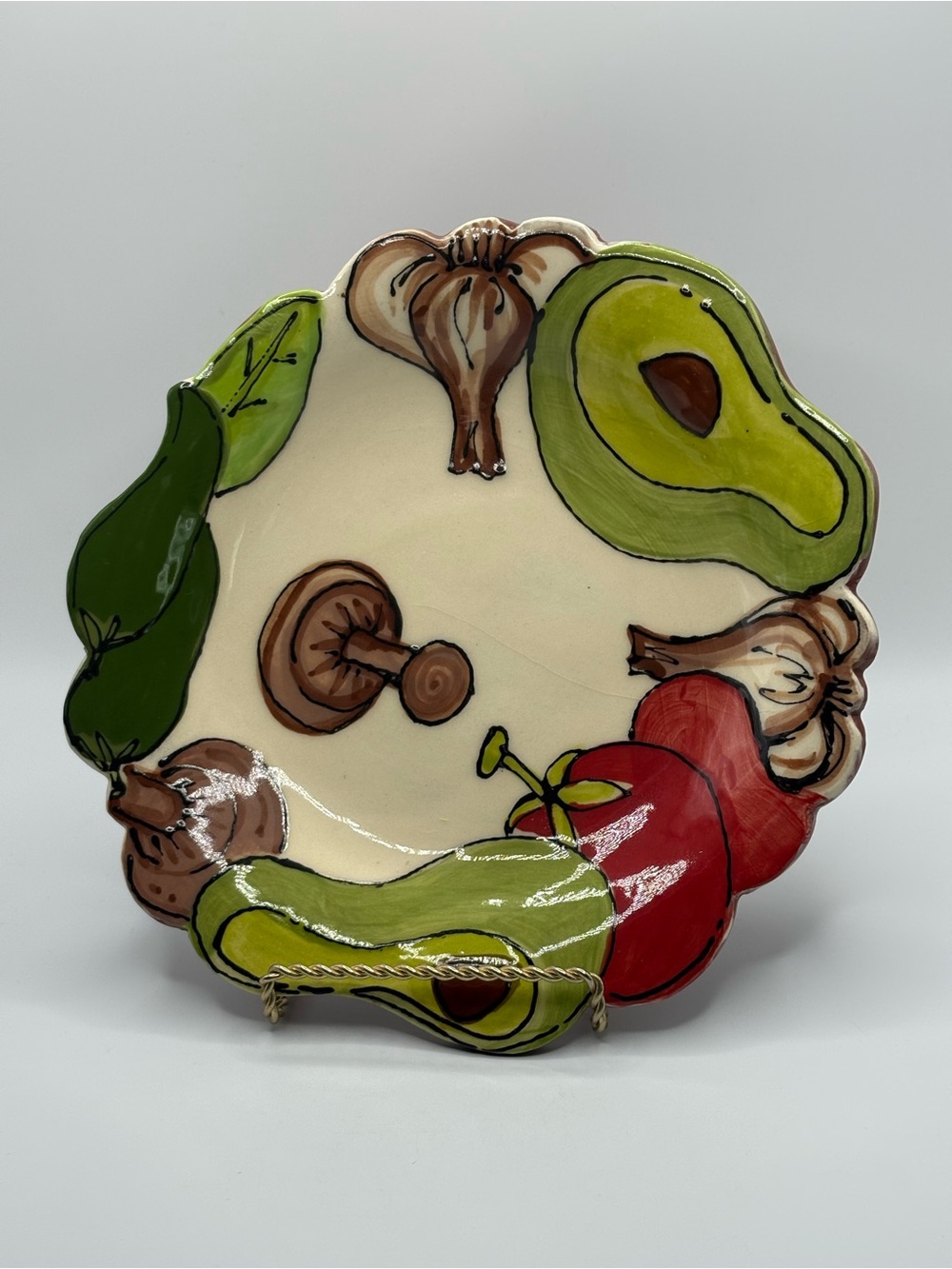 Vintage 90’s Jane McDougall Signed Studio Pottery Vegetable Plate Hand Painted